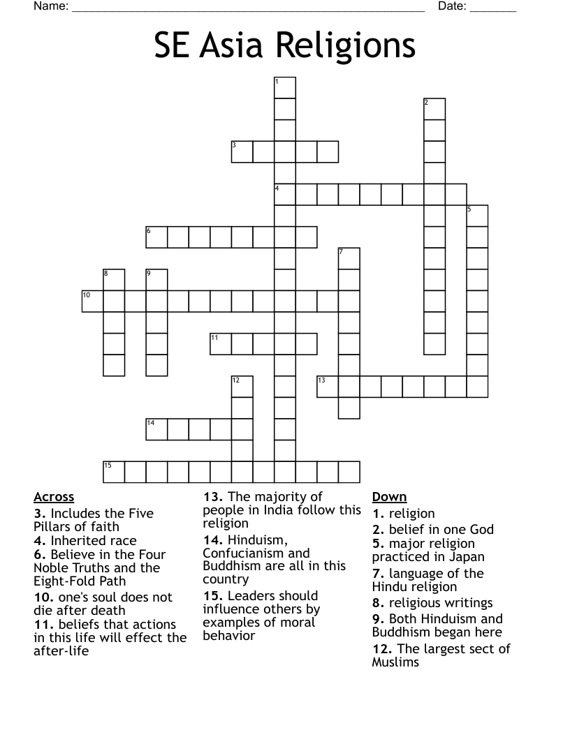 SE Asia Religions Crossword