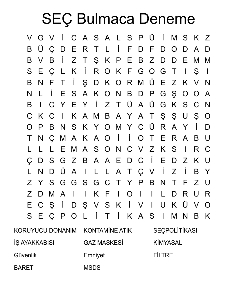 SEÇ Bulmaca Deneme Word Search