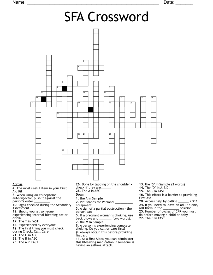 SFA Crossword 