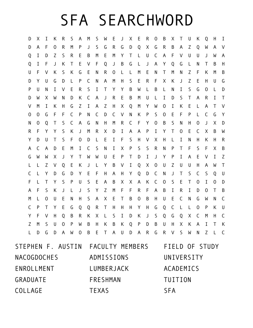 SFA SEARCHWORD Word Search