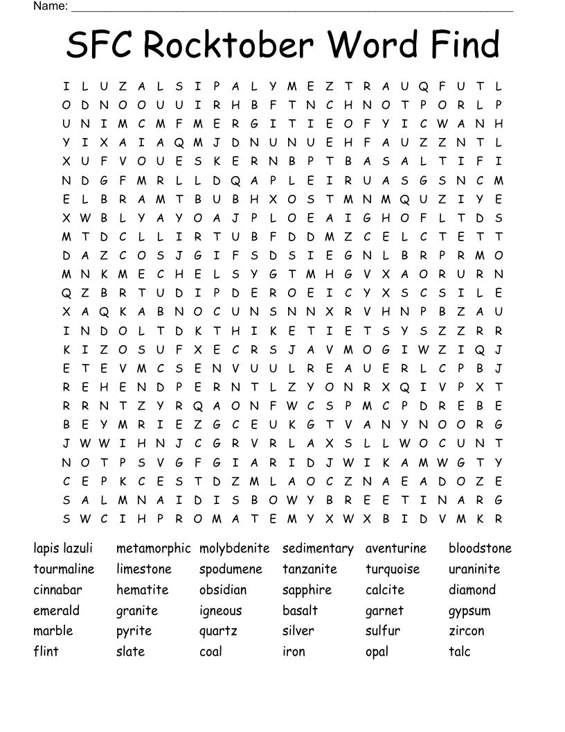 SFC Rocktober Word Find Word Search
