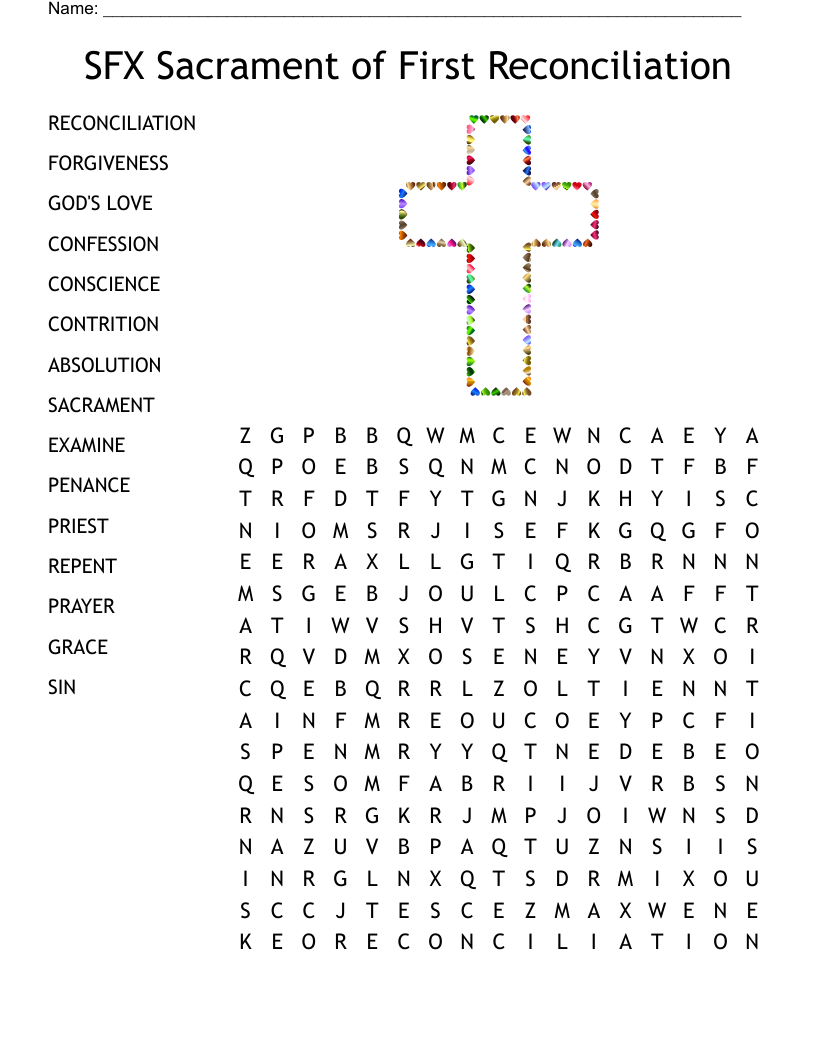 SFX Sacrament of First Reconciliation Word Search