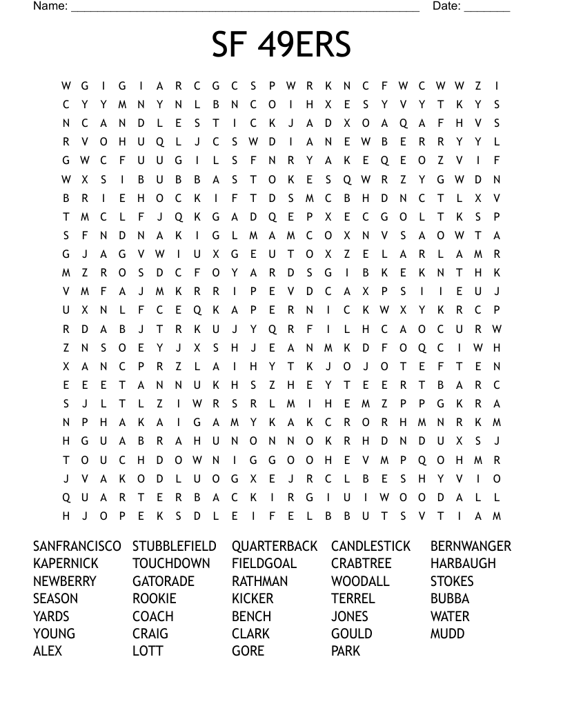 SF 49ERS Word Search