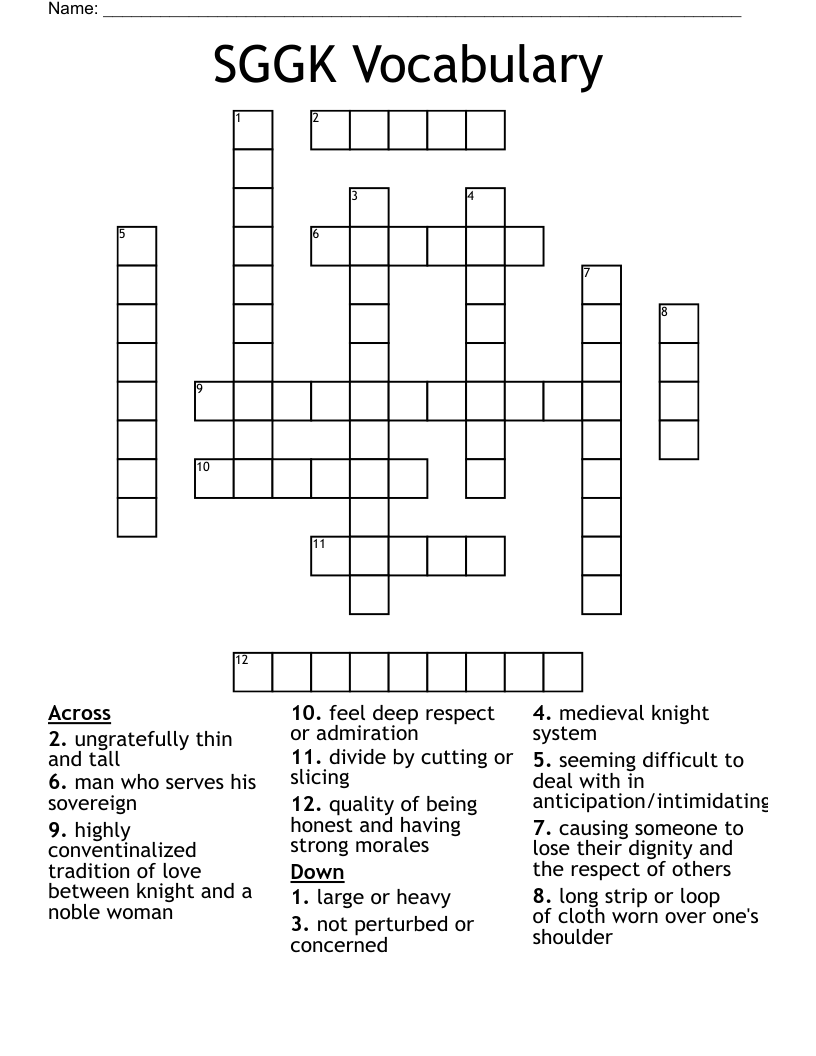 SGGK Vocabulary Crossword