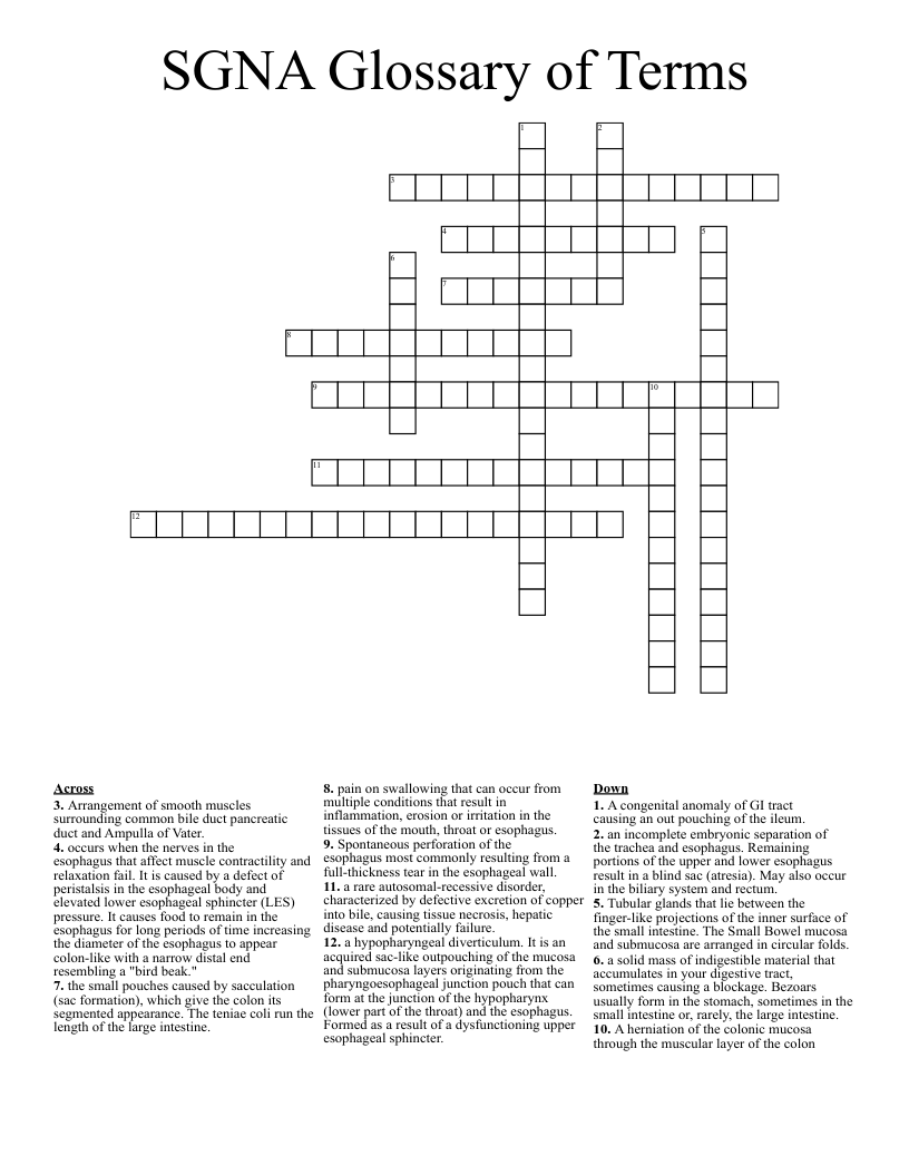 SGNA Glossary of Terms Crossword