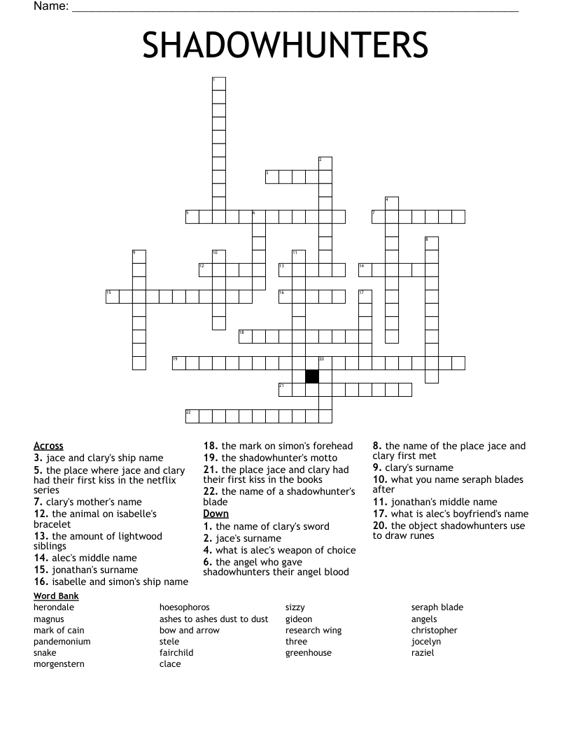 SHADOWHUNTERS Crossword