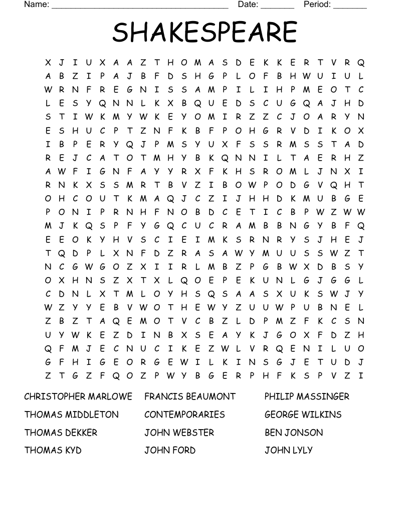 SHAKESPEARE Word Search