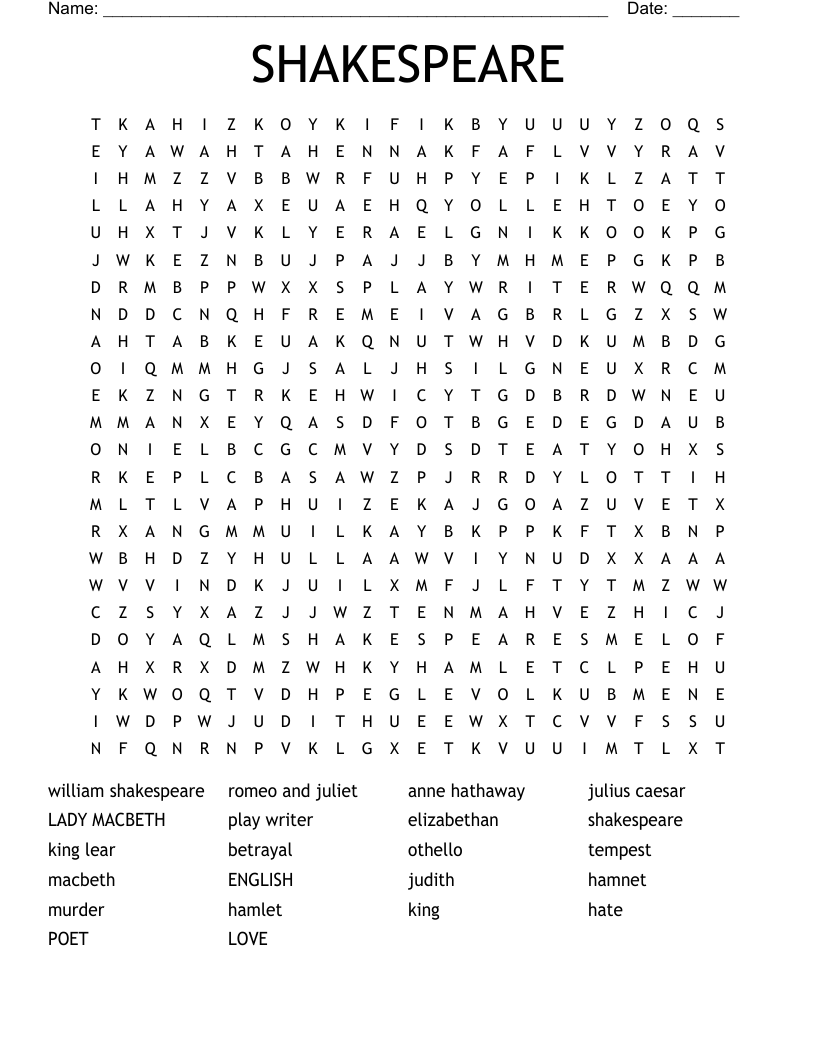 SHAKESPEARE Word Search