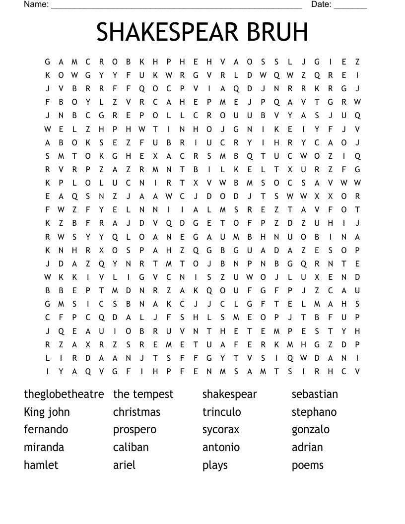 SHAKESPEAR BRUH Word Search