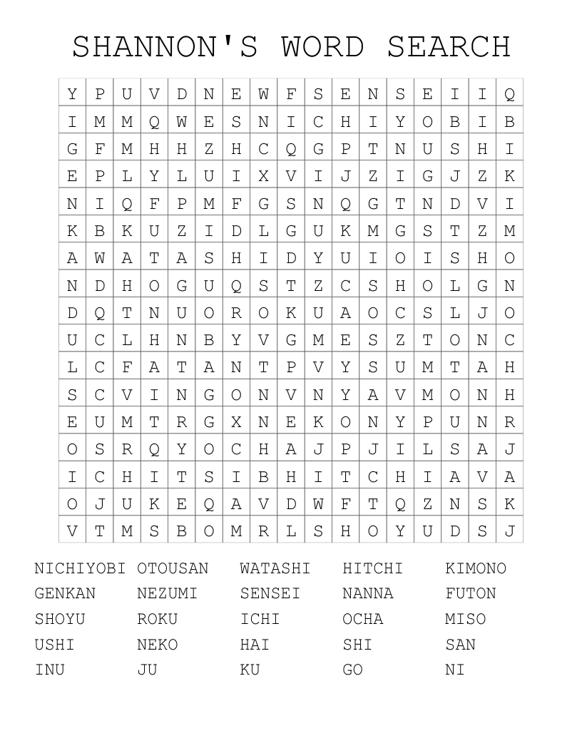 SHANNON'S WORD SEARCH 