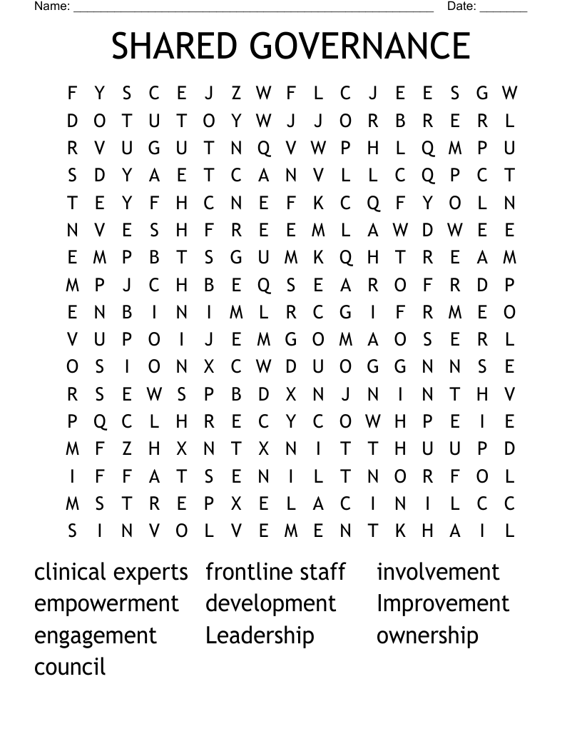 SHARED GOVERNANCE Word Search
