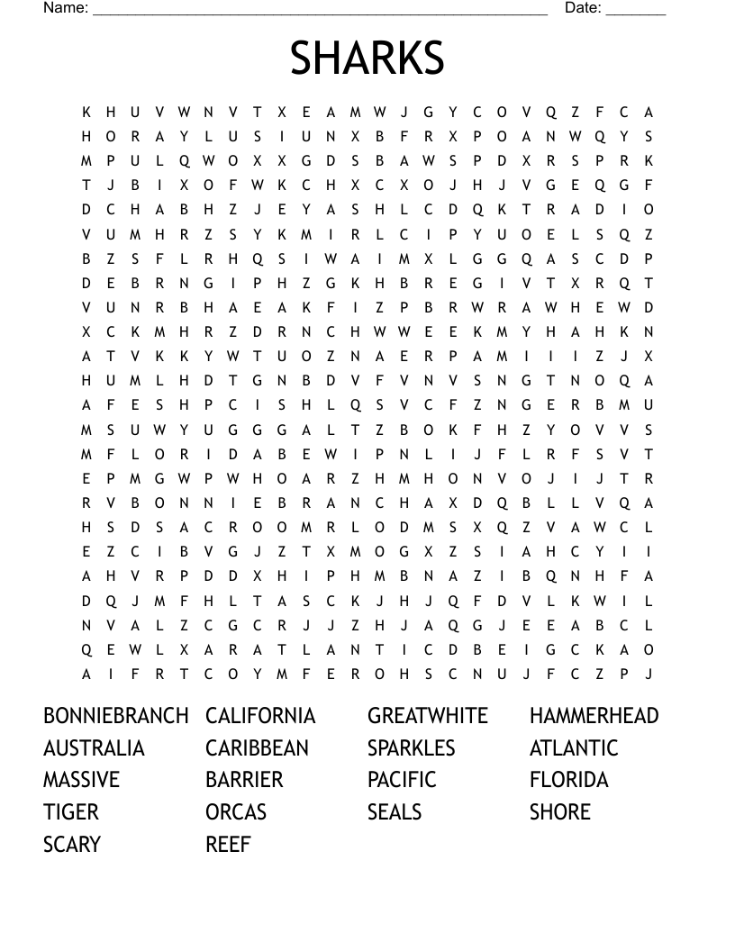 SHARKS Word Search