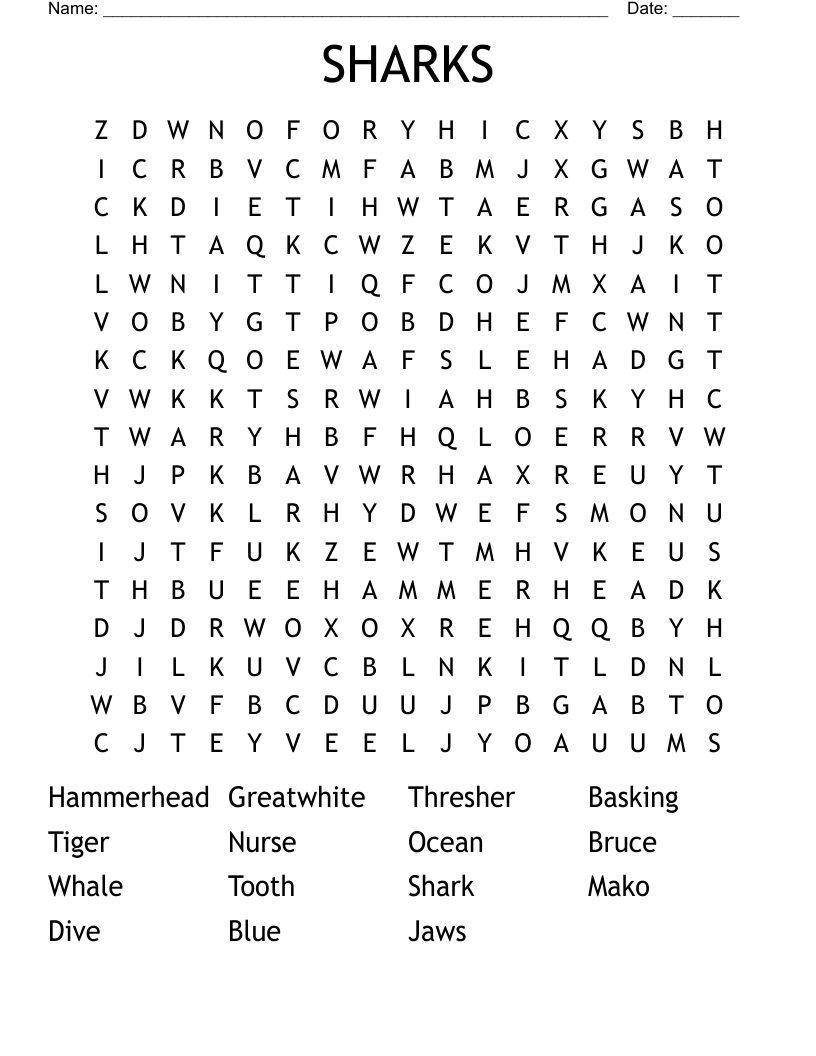 SHARKS Word Search