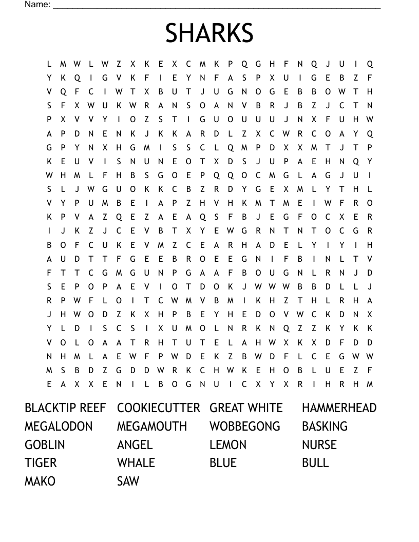 SHARKS Word Search