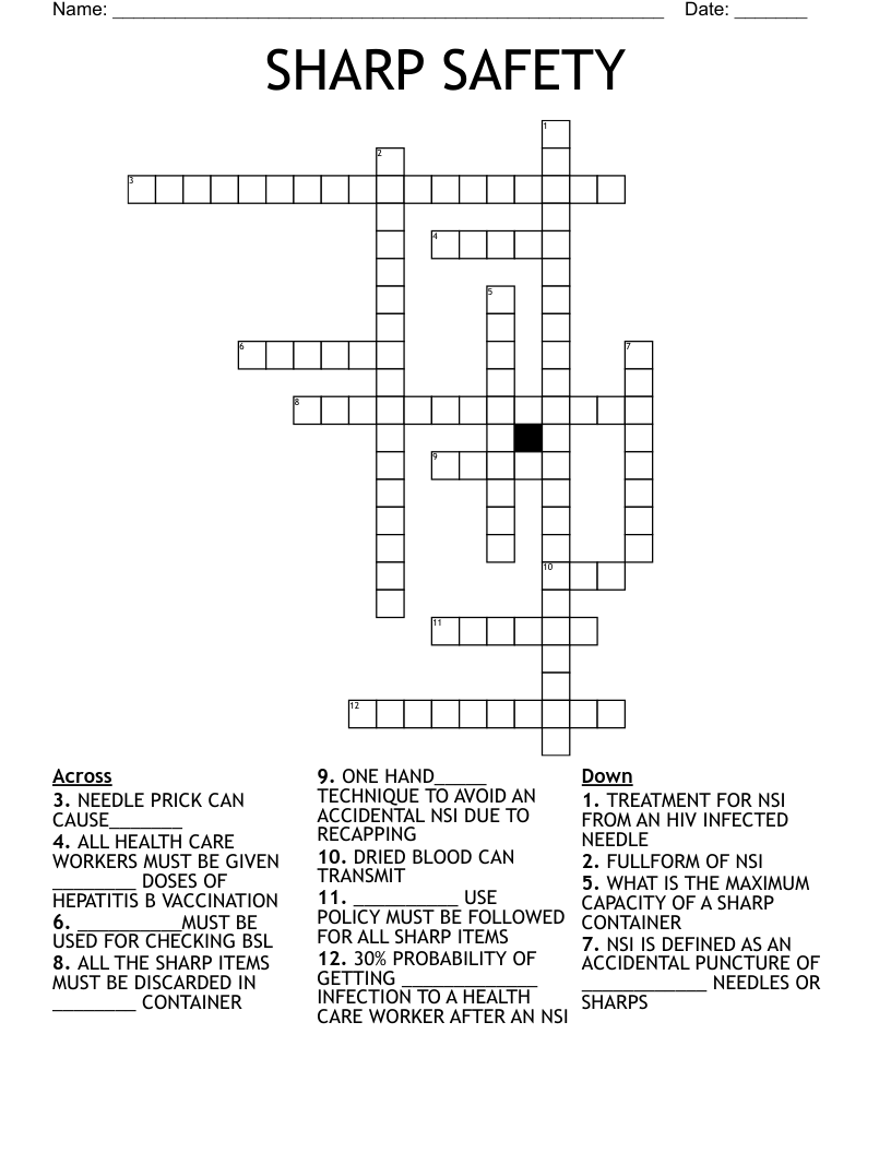 SHARP SAFETY Crossword