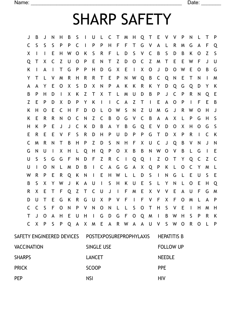 SHARP SAFETY Word Search