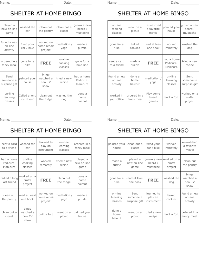 SHELTER AT HOME  BINGO