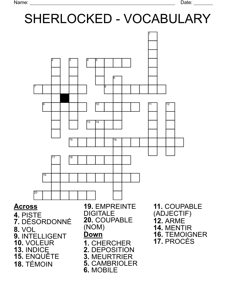 SHERLOCKED - VOCABULARY Crossword