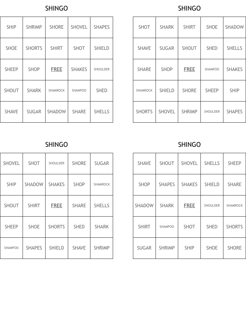 SHINGO Bingo Cards
