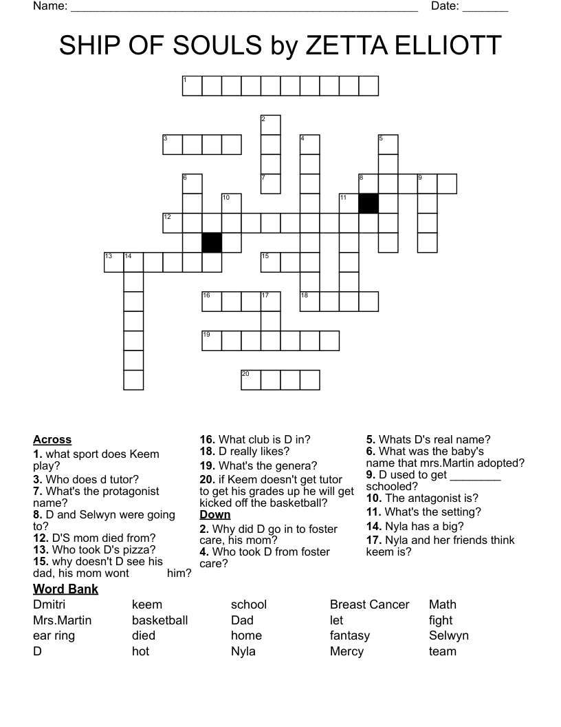 SHIP OF SOULS by ZETTA ELLIOTT Crossword