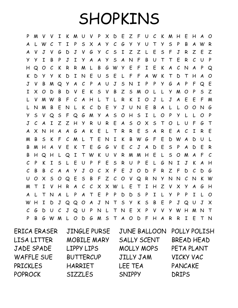 SHOPKINS Word Search