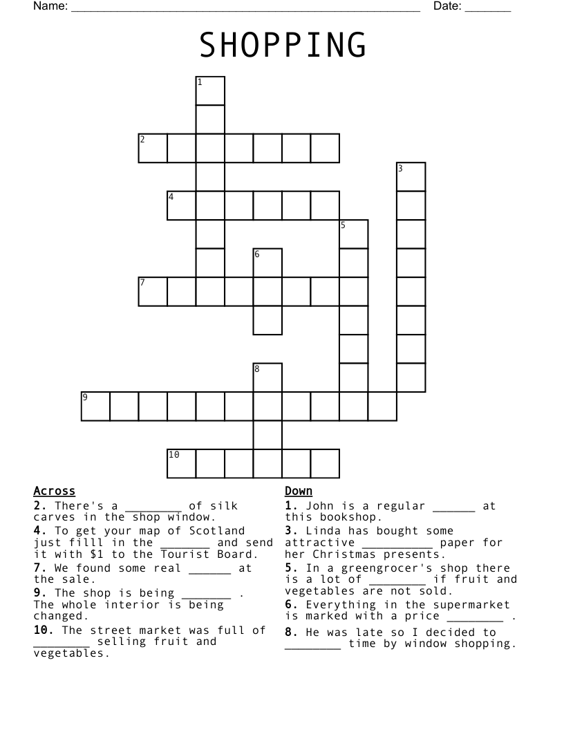 SHOPPING Crossword
