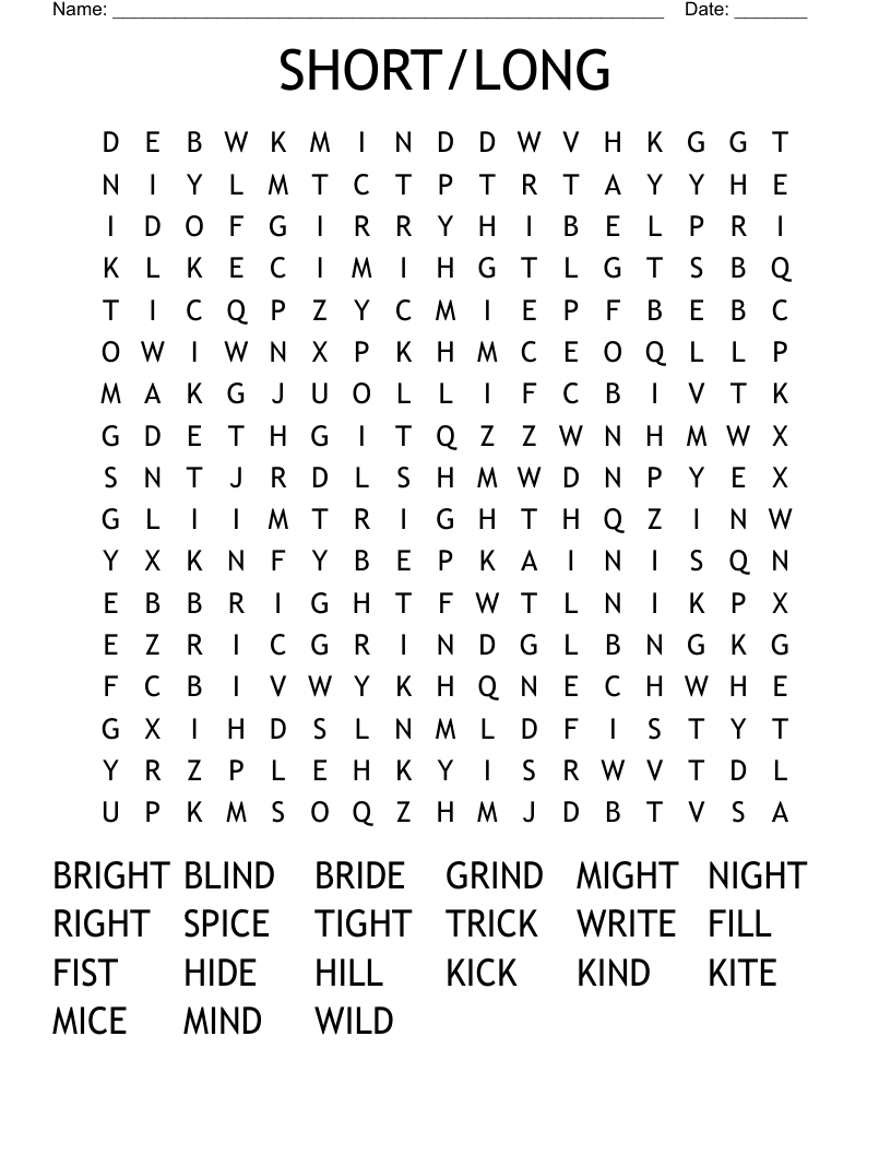 SHORT/LONG  Word Search