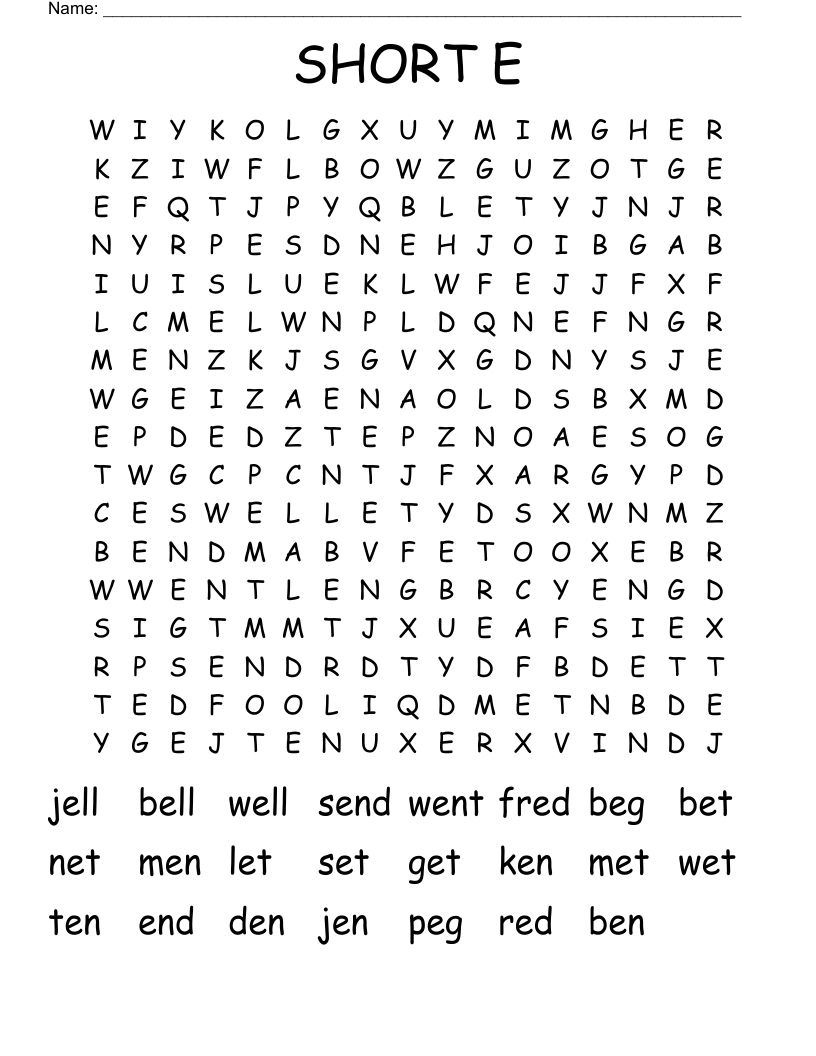 SHORT E Word Search