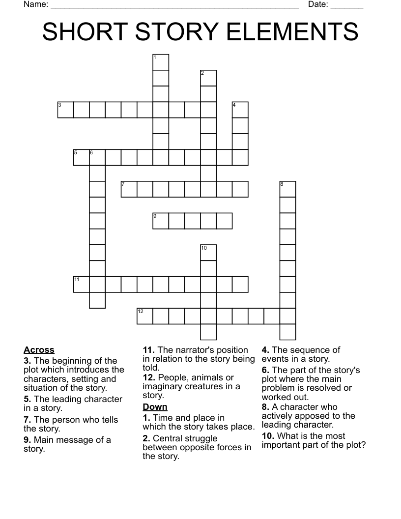 SHORT STORY ELEMENTS Crossword