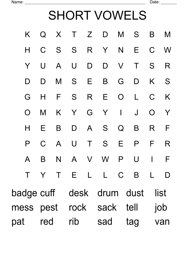 SHORT VOWELS Word Search