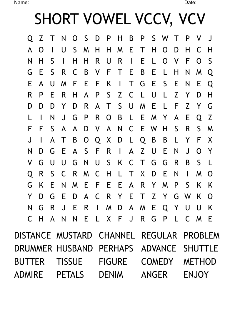 SHORT VOWEL VCCV, VCV Word Search
