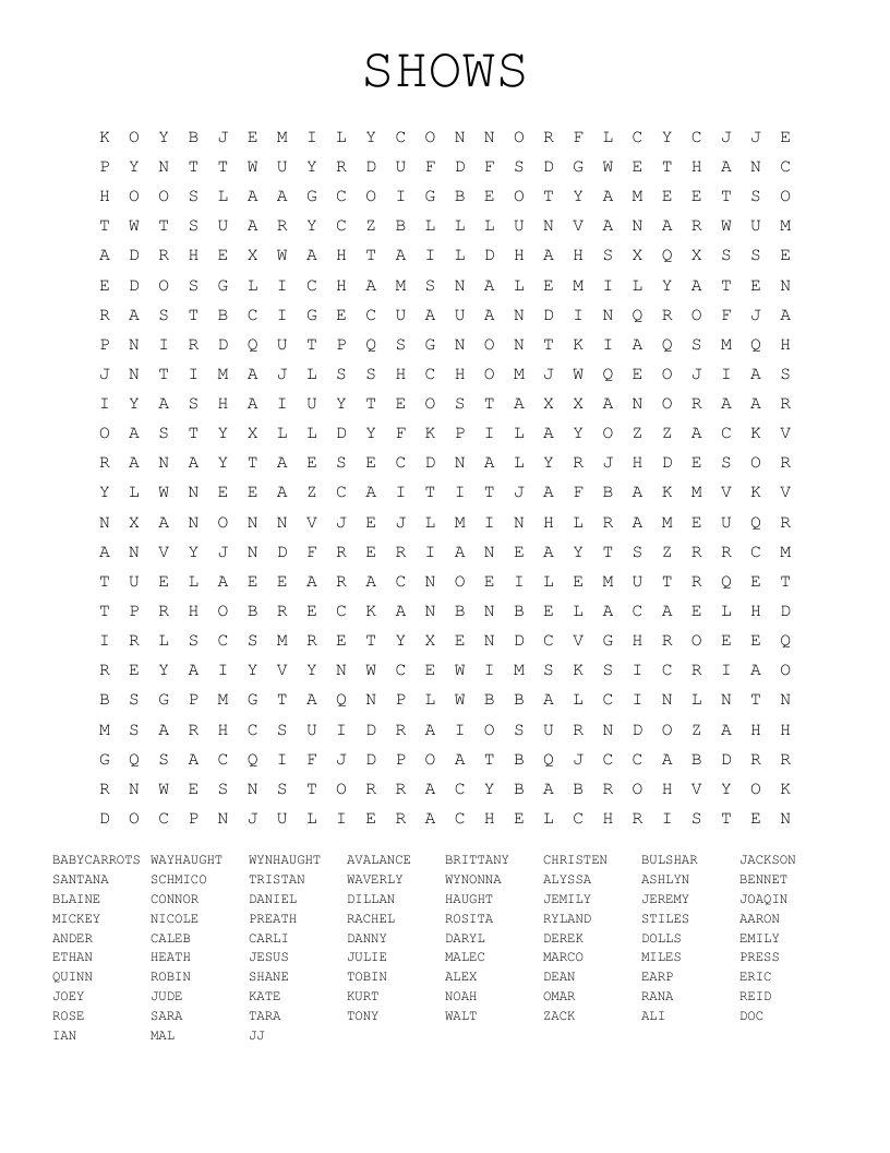 SHOWS Word Search