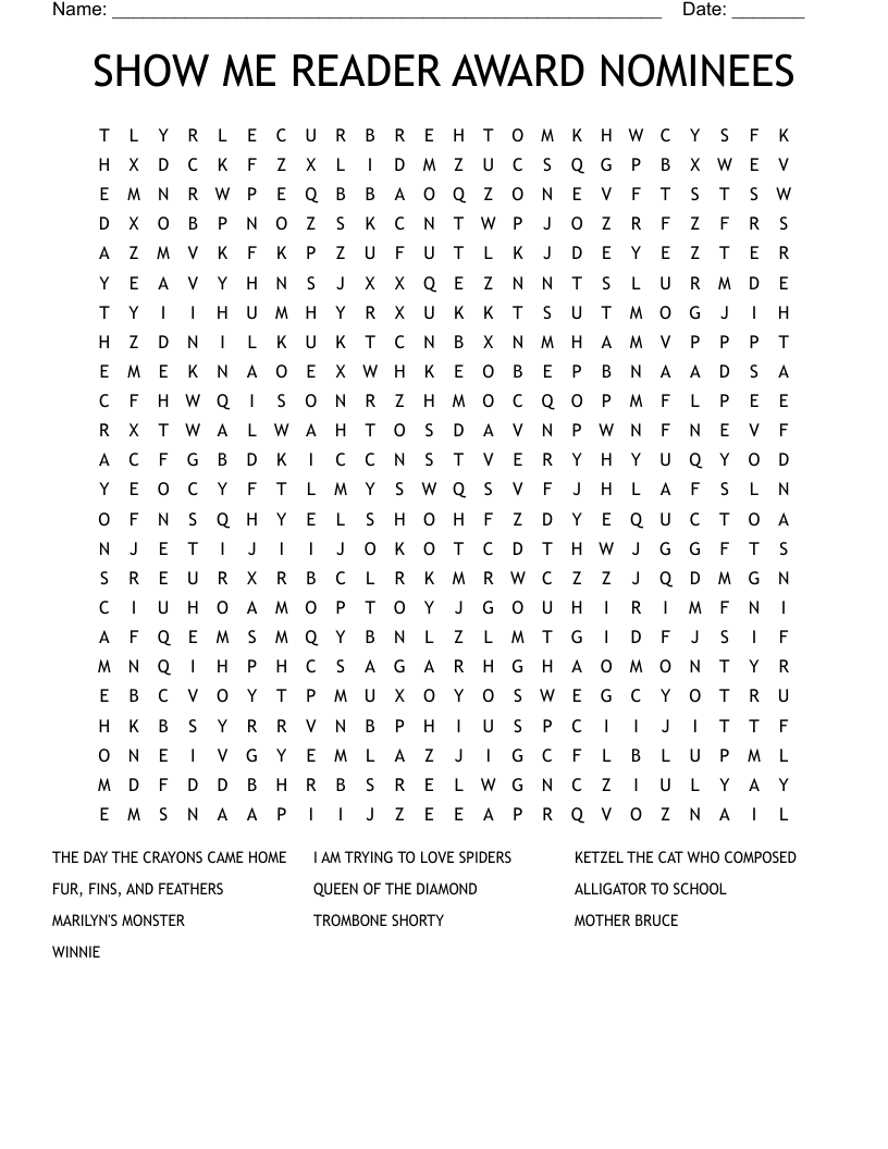 SHOW ME READER AWARD NOMINEES Word Search