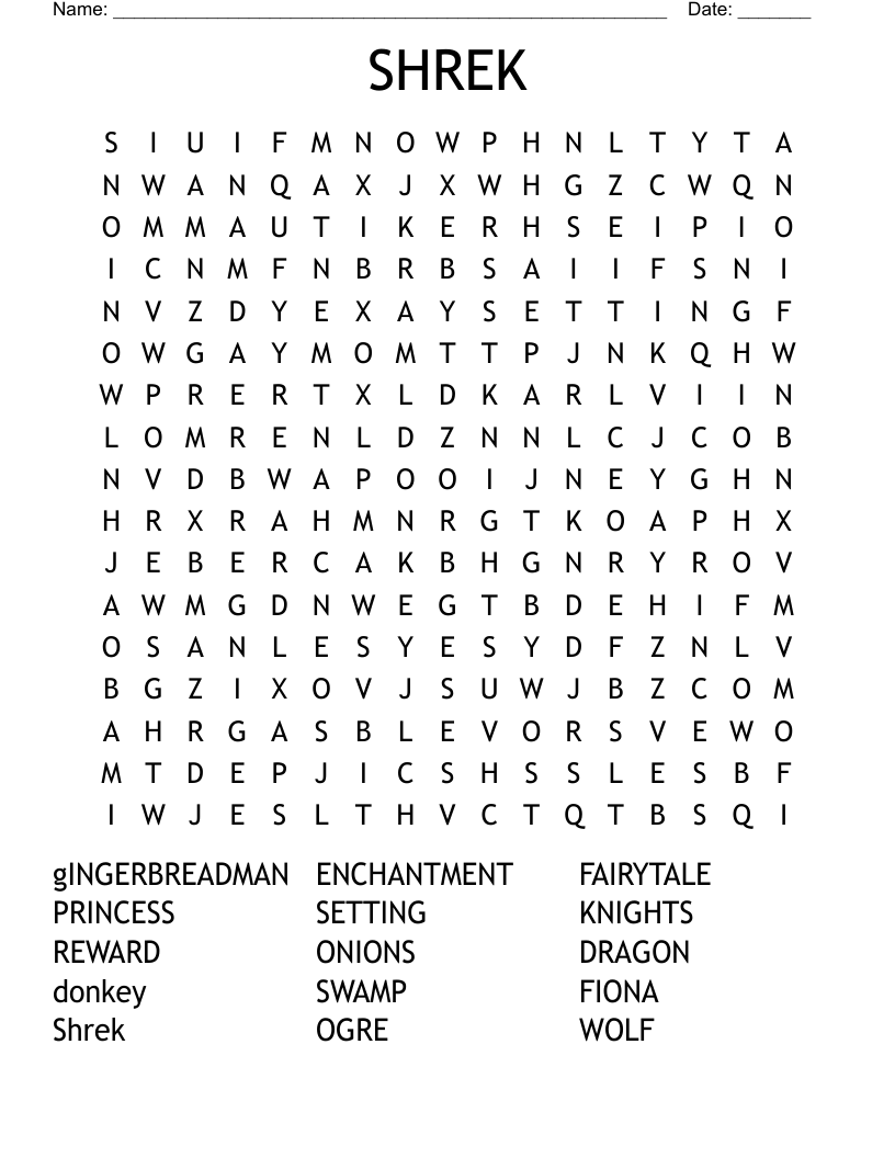 SHREK Word Search