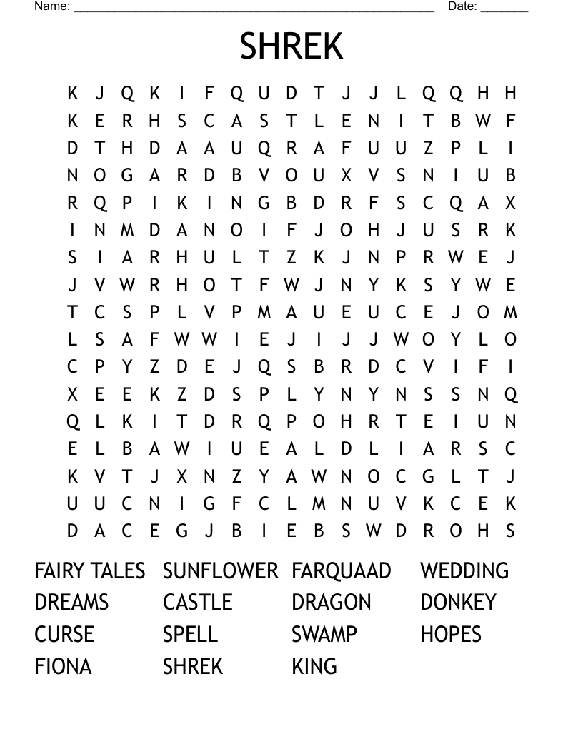SHREK Word Search