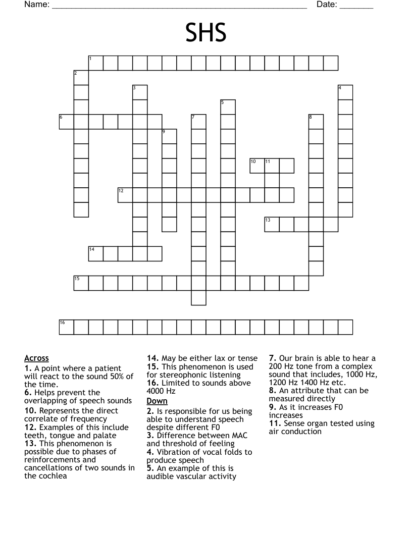 SHS Crossword