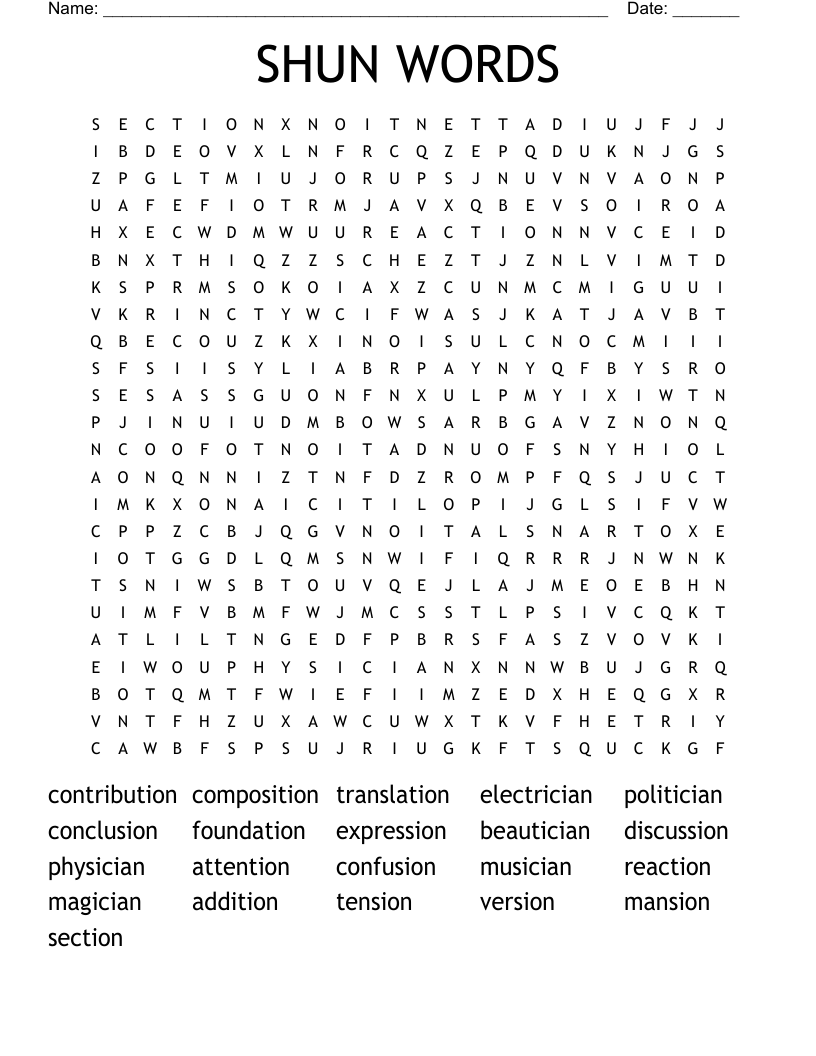 SHUN WORDS Word Search