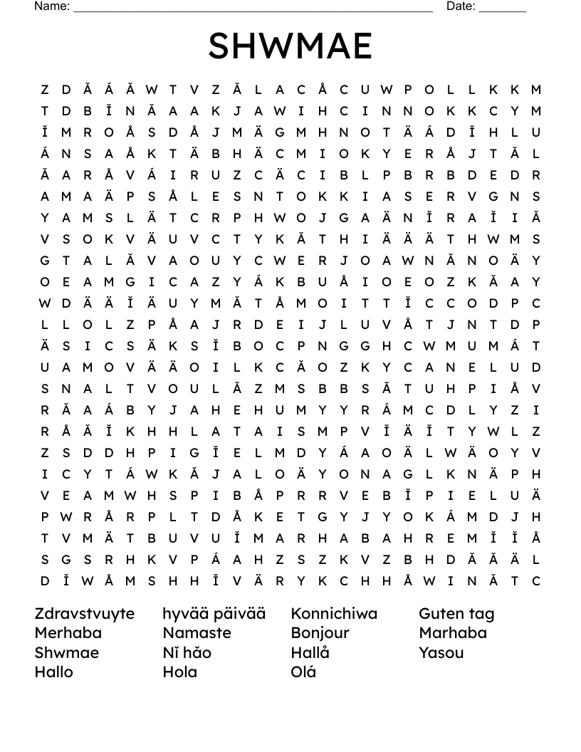 SHWMAE Word Search
