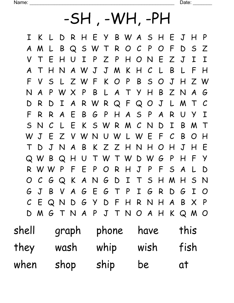 -SH ,  -WH,  -PH  Word Search
