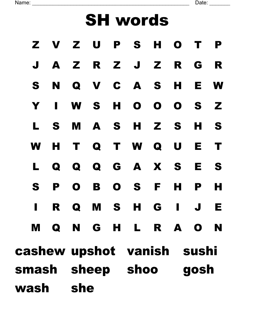 SH words Word Search