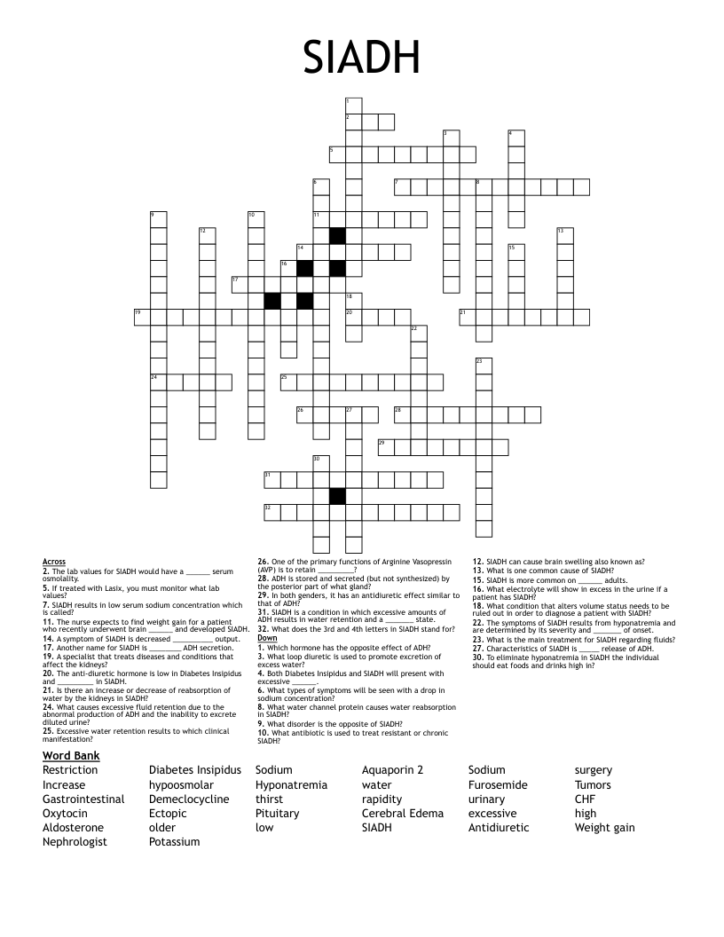 SIADH  Crossword