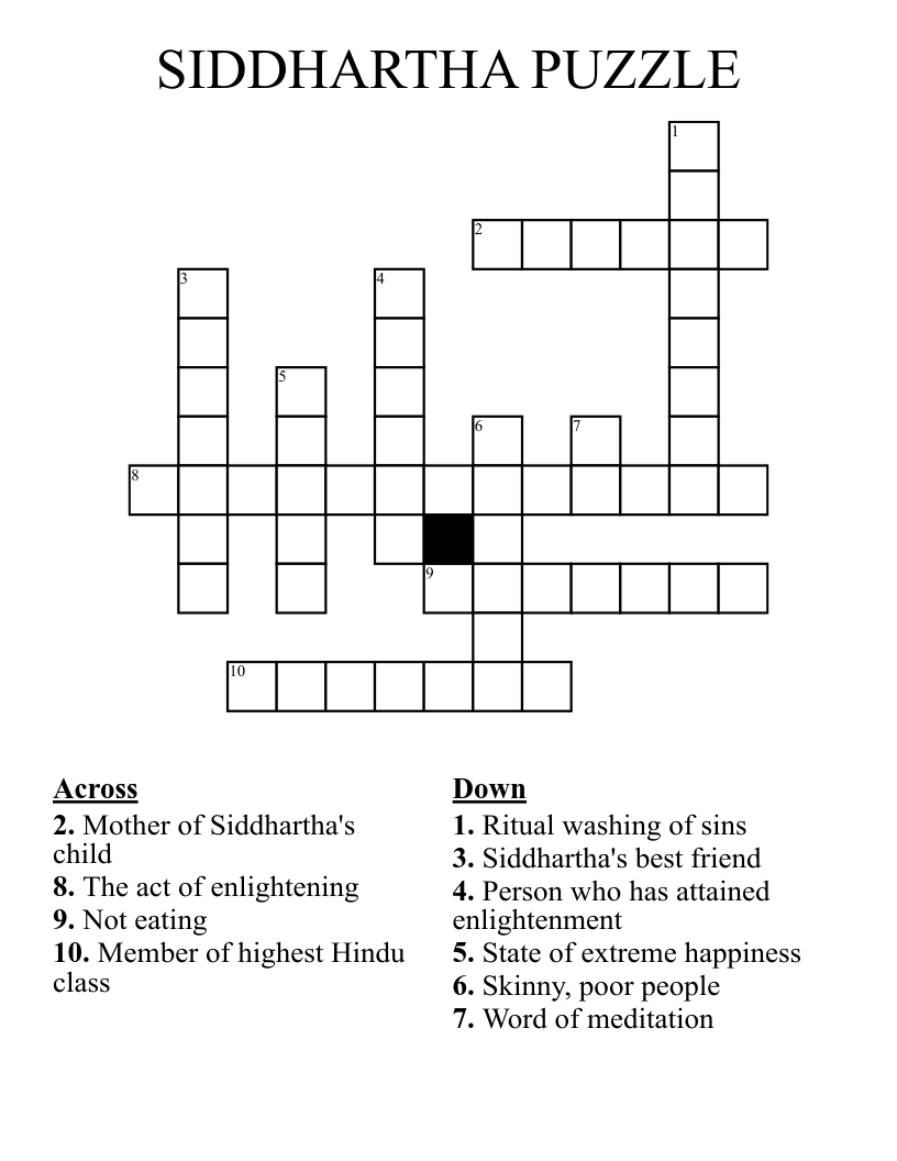 SIDDHARTHA PUZZLE Crossword