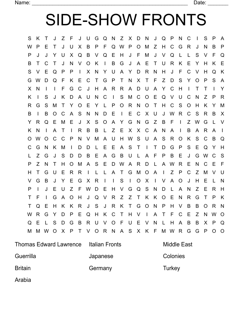 SIDE-SHOW FRONTS Word Search