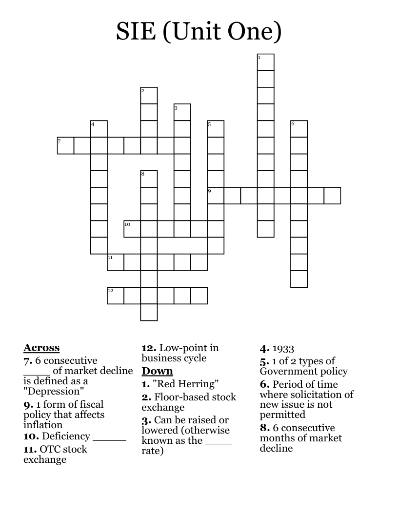 SIE (Unit One) Crossword