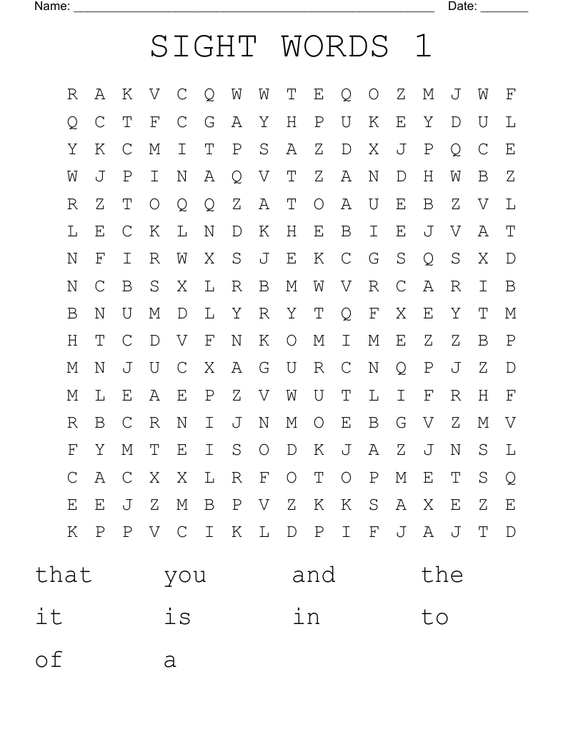 SIGHT WORDS 1 Word Search