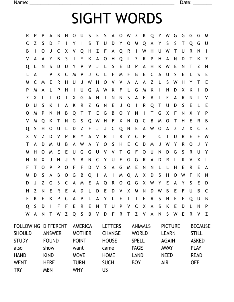 SIGHT WORDS Word Search