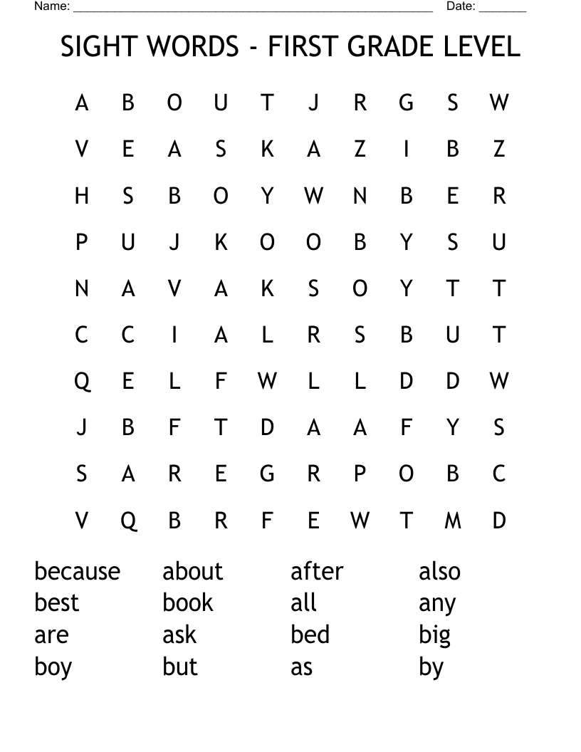 SIGHT WORDS - FIRST GRADE LEVEL Word Search