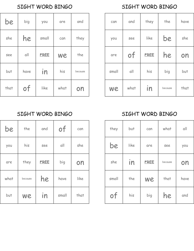 SIGHT WORD BINGO
