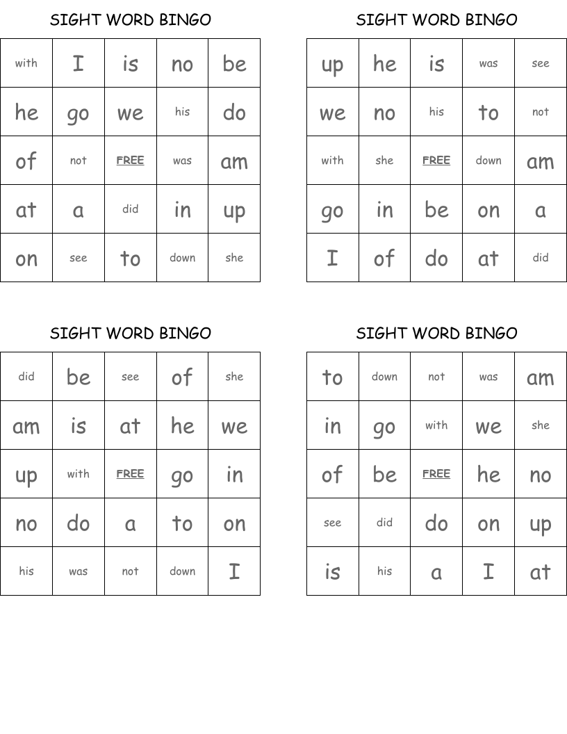 SIGHT WORD BINGO