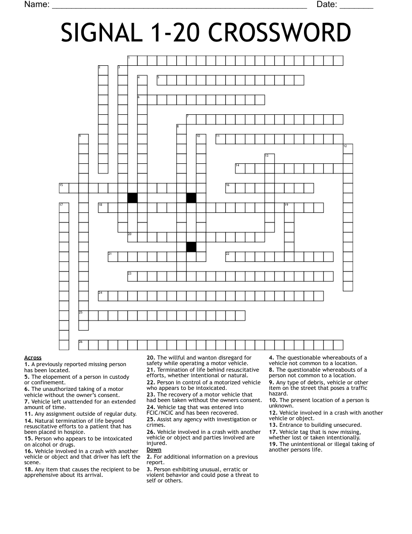 SIGNAL 1-20 CROSSWORD